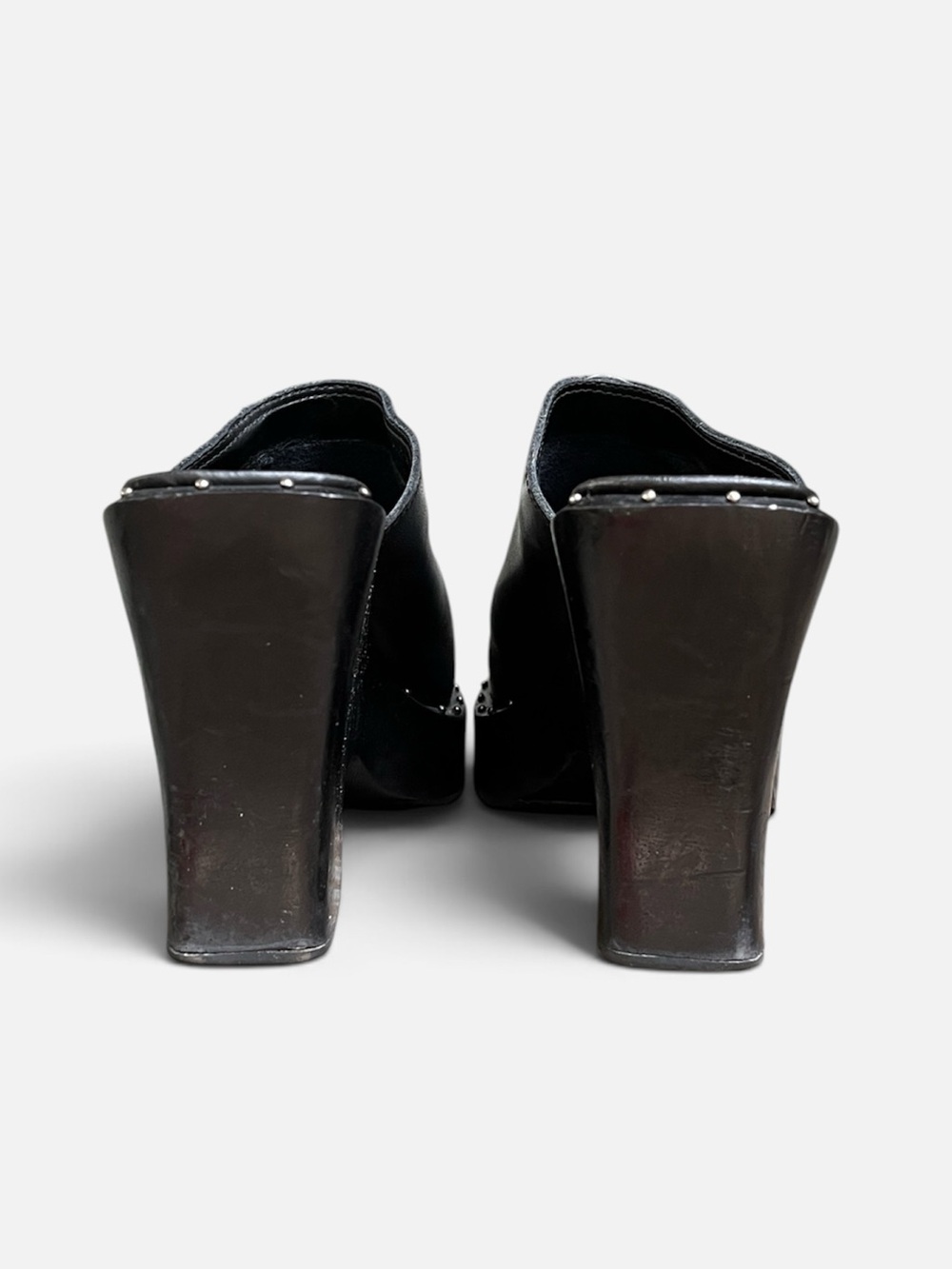 VINTAGE MIA Black Leather Square Toe Studded Wedge Clog/Mule - Size 8 - Picture 6 of 10